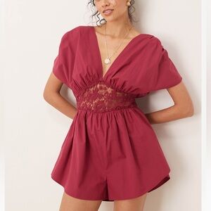 ASOS Dark rose romper with lace detail
